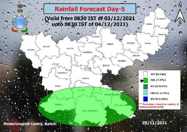 झारखंड में 2 दिसंबर से छाए रहेंगे बादल, इन जिलों में हल्की बारिश की संभावना